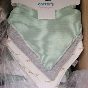 (Casepack Of 12) Carter's Mint Stripe, Gray & White Bibs — 3-Pack Bandana Set